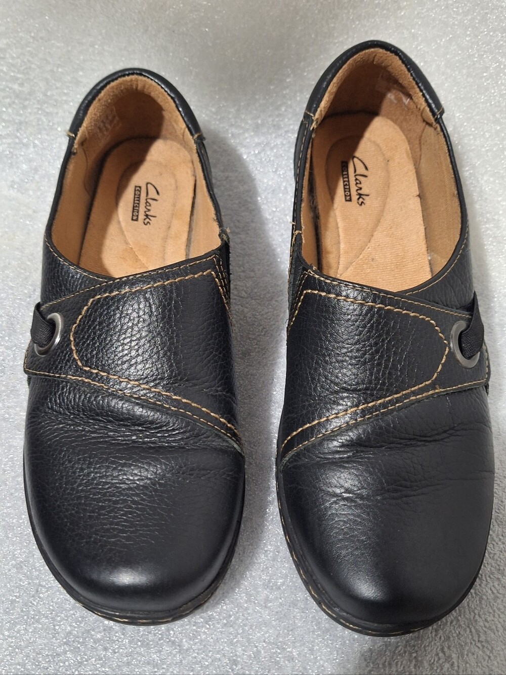 Clarks Black Leather Slip-On Loafers with Contrast Stitching